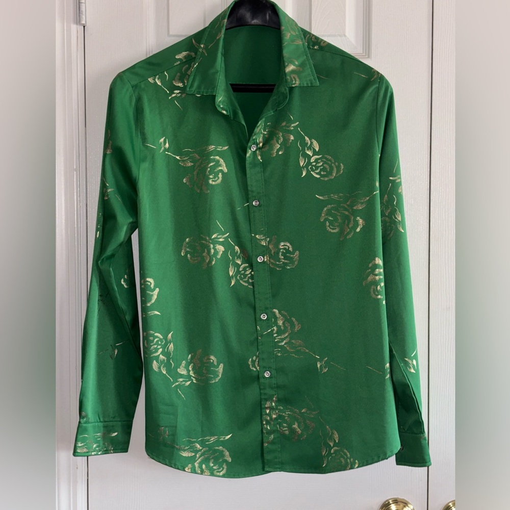 Elegant Green Floral women's Button Down Shirt